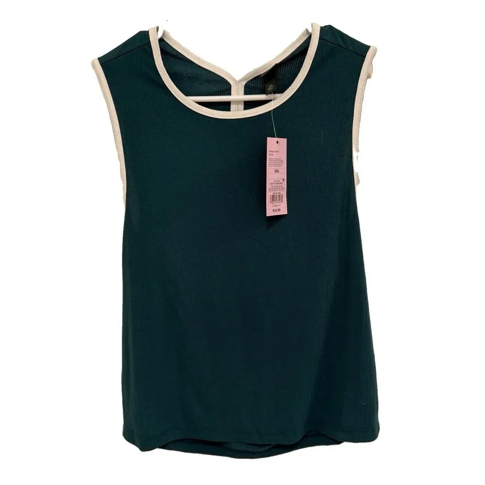 Wild Fable Tank Top 2XL Dark Teal Green Cropped Ribbed NWT Plus Size